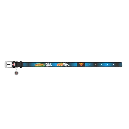 Нашийник для собак шкіряний WAUDOG Design з QR паспортом, малюнок "Супермен2", Ш 20 мм, Дов 29-38 см чорний — Фото 1