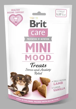 Ласощі Brit Care Mini Treats Mood для собак малих порід, проти стресу, з ягням, смак ванілі, 50 г — Фото 1