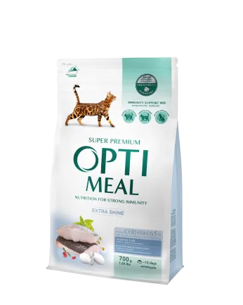 OPTIMEAL™. Повнораціонний сухий корм для дорослих котів з високим вмістом тріски, 0,7 кг