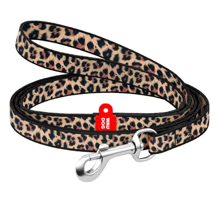 Повідець для котів та дрібних порід собак нейлоновий WAUDOG Nylon, малюнок "Леопард", XS, Ш 10 мм, Дов 122 см