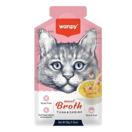 Wanpy Meat Broths Tuna &amp; Shrimp суп з тунцем і креветками для котів 50г — Фото 1