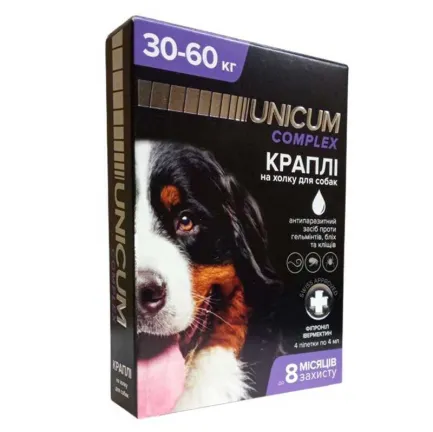  Unicum COMPLEX - Краплі від бліх, кліщів та гельмінтів для собак вагою 30-60кг, ціна за 1 піпетку