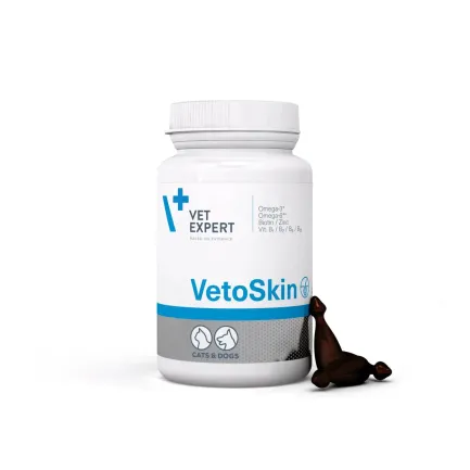 Харчова добавка Vet Expert VetoSkin для підтримання здоров’я шкіри і шерсті у котів та собак 90 таблеток — Фото 1